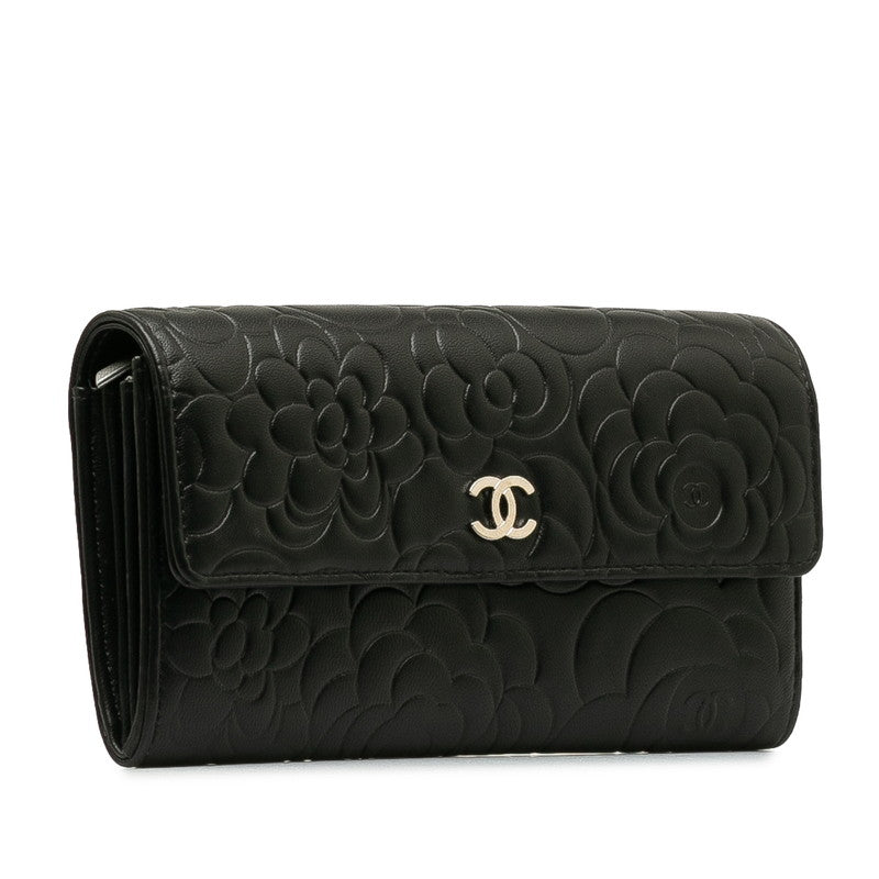 Leather Camellia Flap Wallet