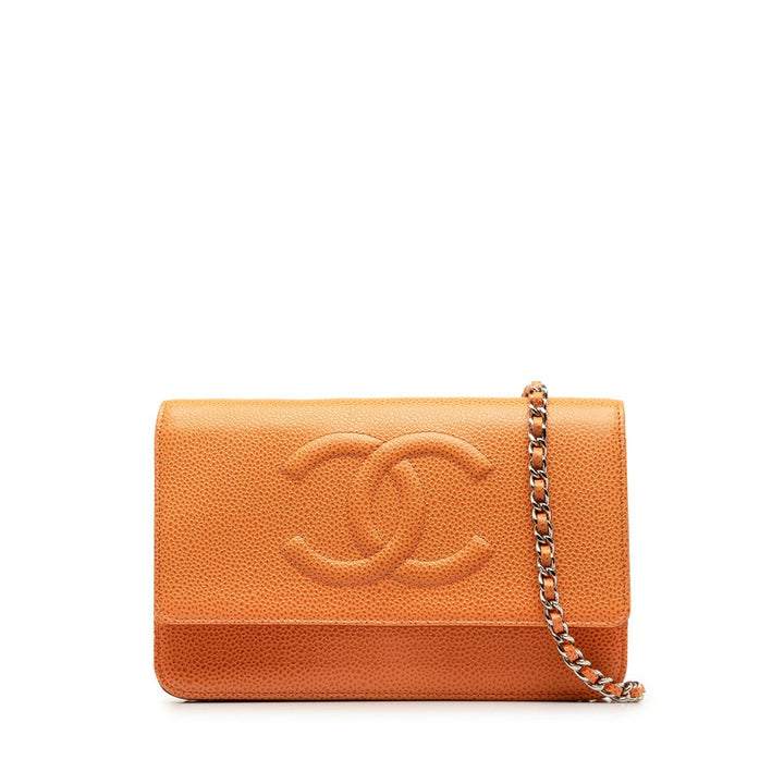 Chanel Caviar Skin Coco Mark Chain Wallet Shoulder Bag