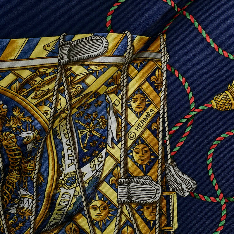 Hermes Silk Scarf Les Tambours Blue Khaki