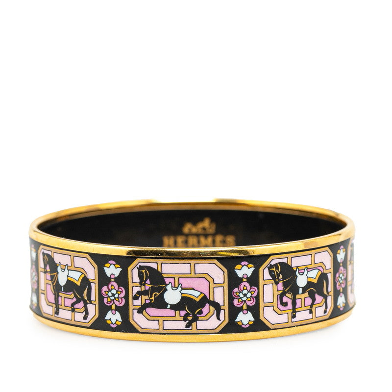 Hermes Enamel GM Horse Bangle Black Gold