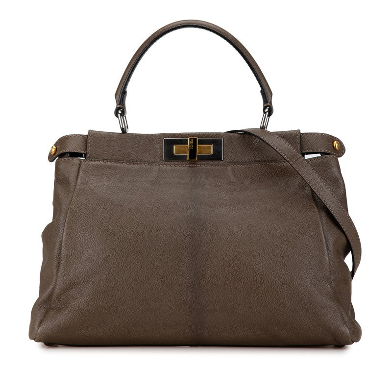 Fendi Peekaboo Leather Handbag Brown