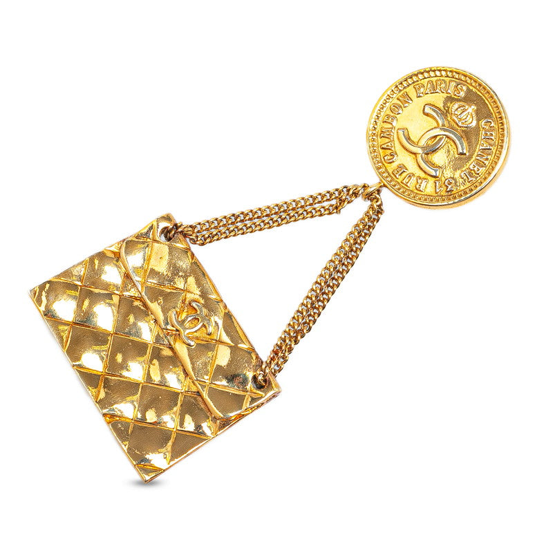 Chanel Vintage Coco Mark Swing Brooch Gold Plated in Very Good Condition