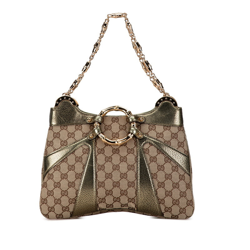 Gucci GG Canvas Chain Shoulder Bag 135962 Beige Gold Leather in Great Condition