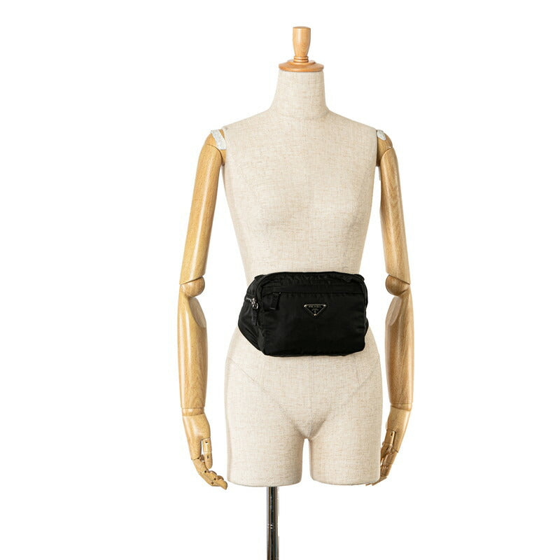 Prada Nylon Triangle Logo Waist Bag Black