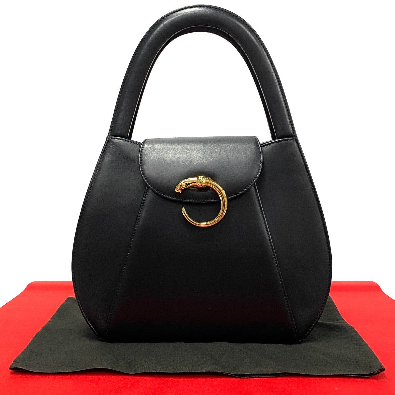 Cartier PANTHERE Black Leather Handbag Leather Handbag in Good condition