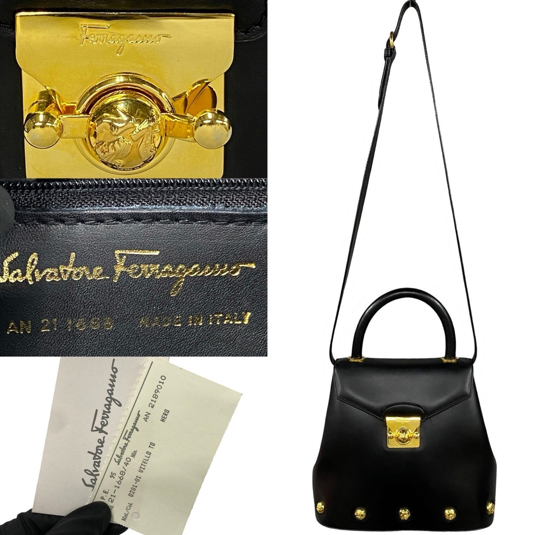 Salvatore Ferragamo Studded Leather Handbag Leather Handbag AN-21 1668