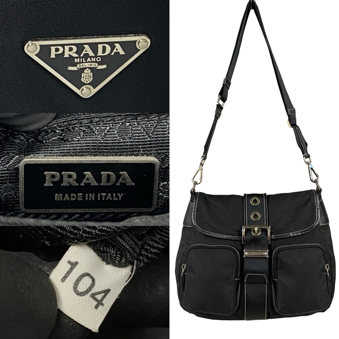 Prada Saffiano Leather Nylon Shoulder Bag Leather Shoulder Bag 47894 in Very Good Condition