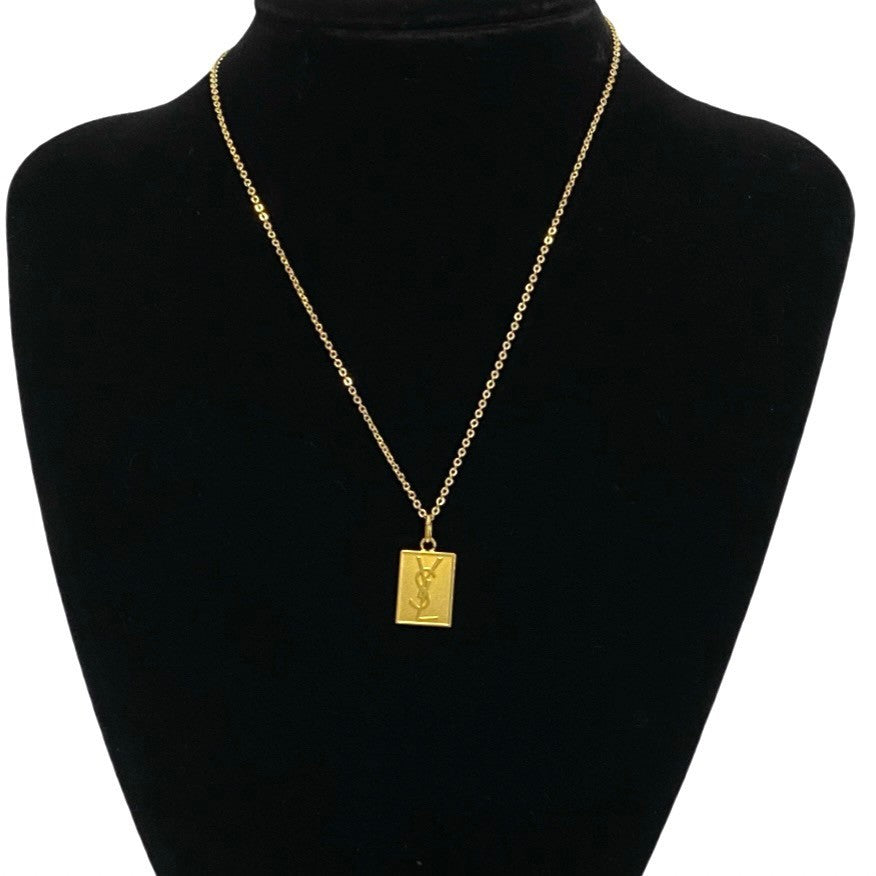 Yves Saint Laurent Logo Plate Necklace Metal Necklace in Very Good Condition