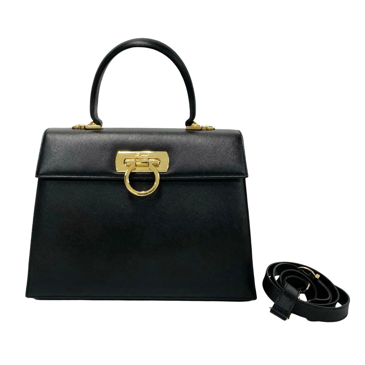 Salvatore Ferragamo Gancini Leather Handbag Leather Handbag AF-21 2181 in Very Good Condition