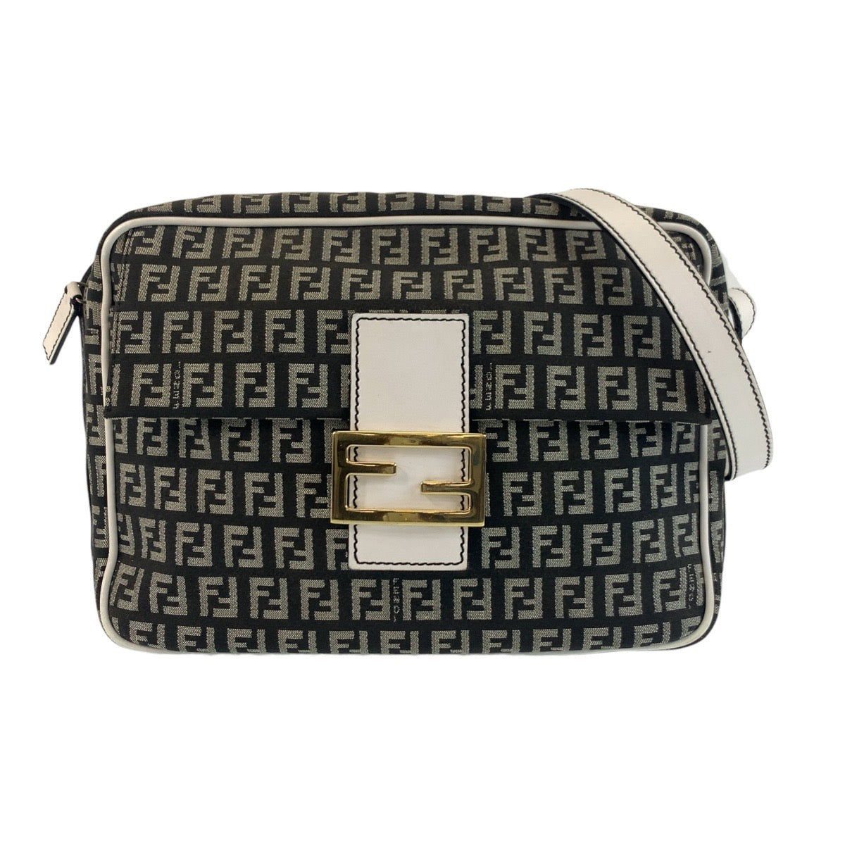 Fendi Zucchino Mamma Canvas Leather Shoulder Bag