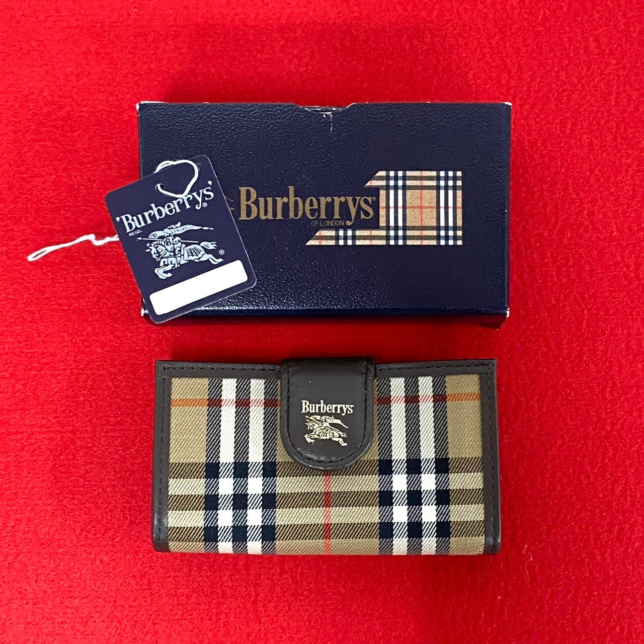 Burberry Leather Canvas Nova Check Logo Key Case