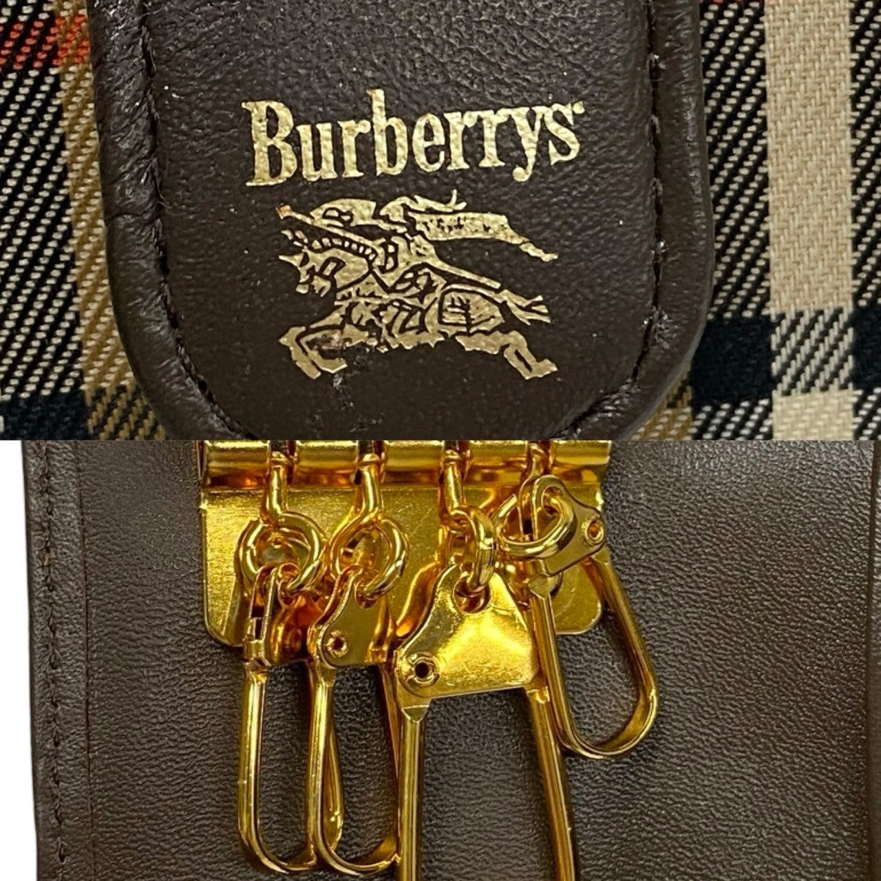 Burberry Leather Canvas Nova Check Logo Key Case