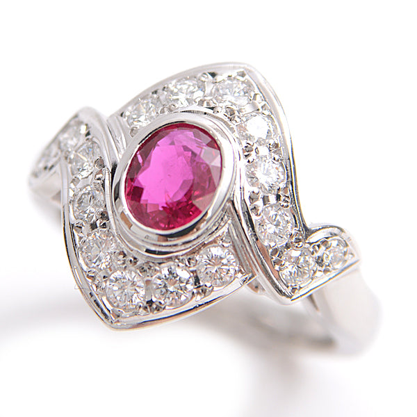 Mikimoto PT950 Ruby Diamond Design Ring in Great Condition