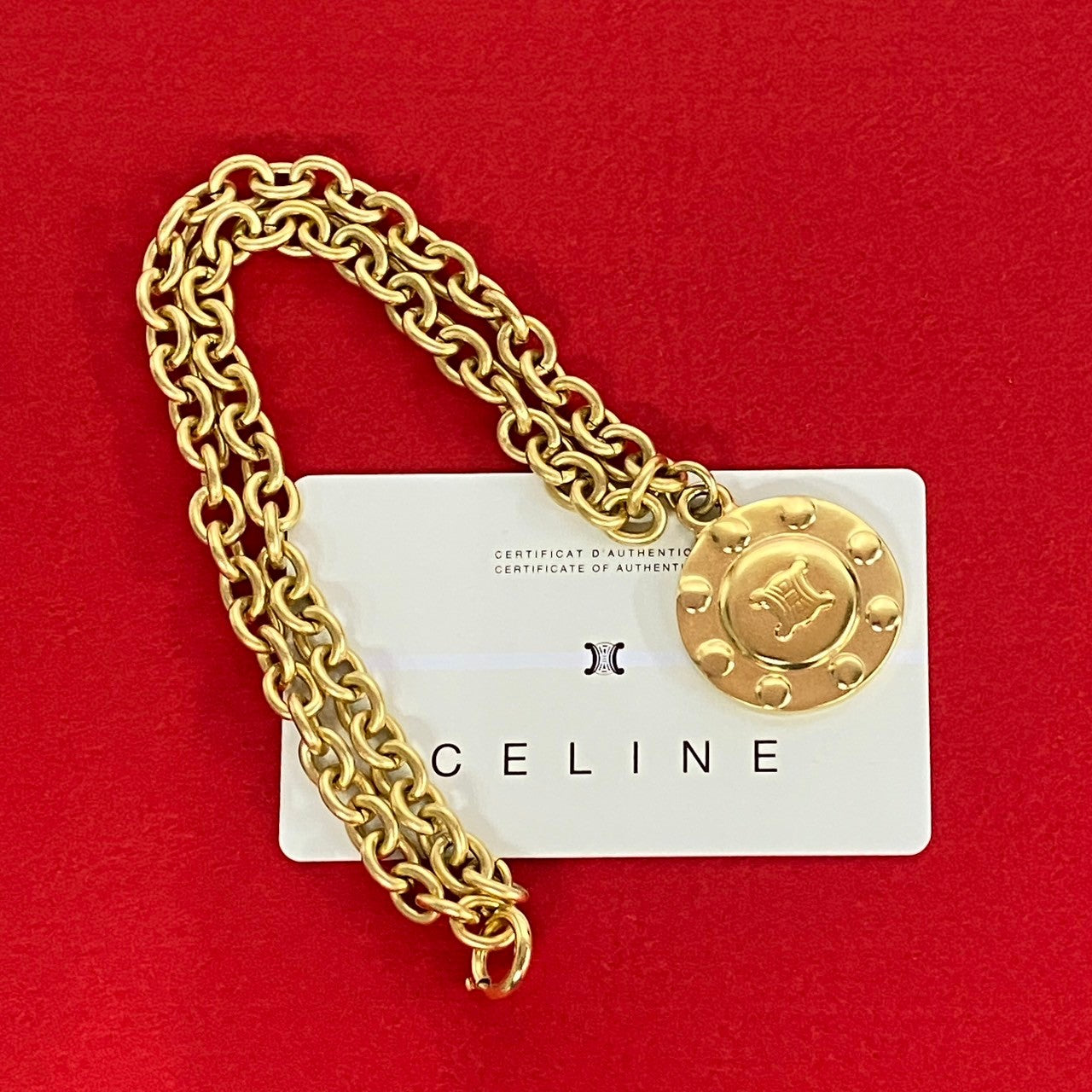 Celine Triomphe Coin Pendant Necklace Metal Necklace in Great Condition