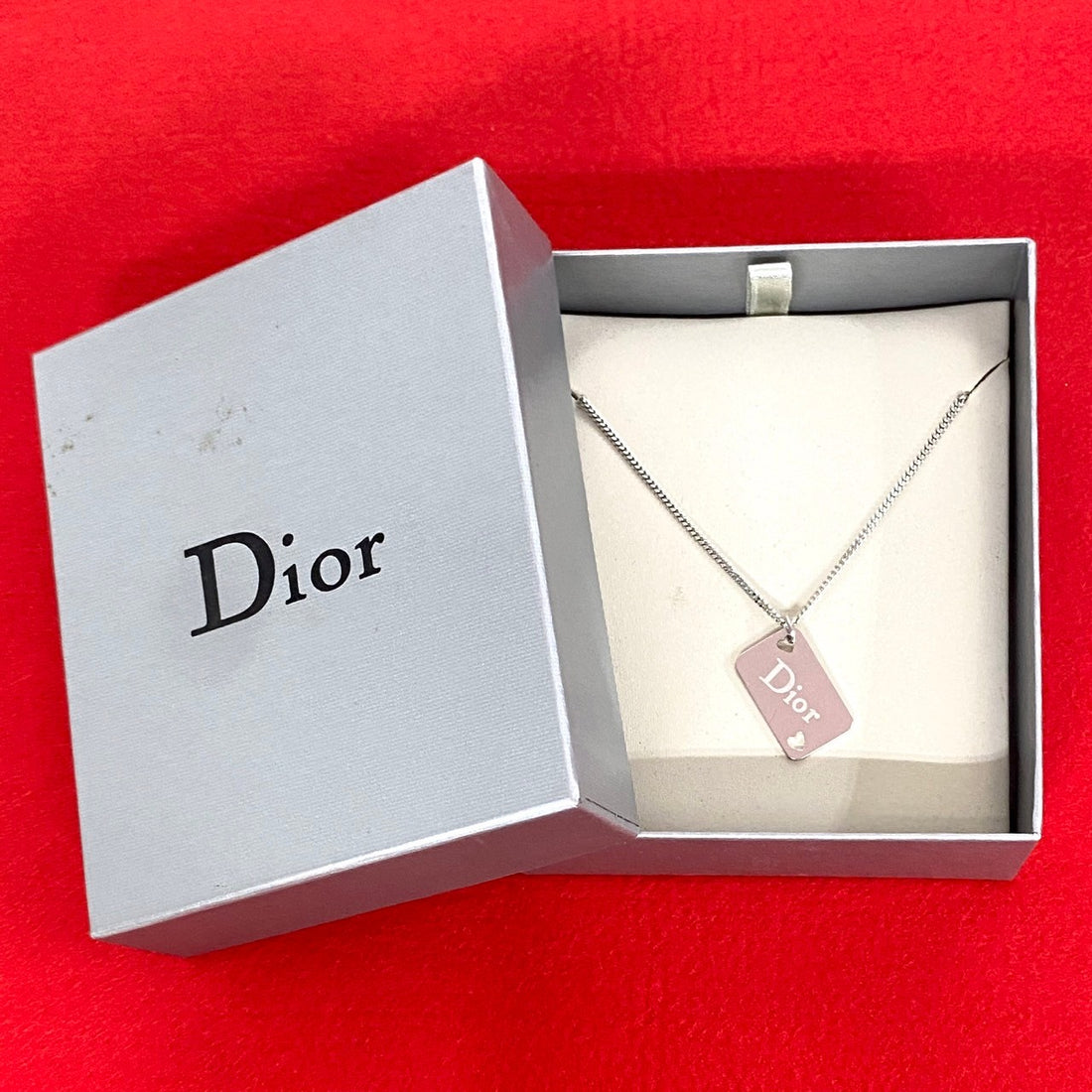 Dior Logo Plate Card Necklace  Metal Necklace in Very Good Condition