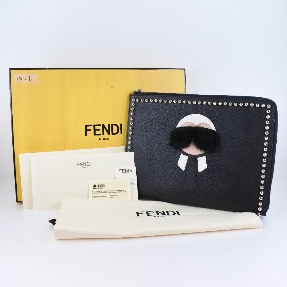 Fendi Leather Karlito Flat Clutch Bag