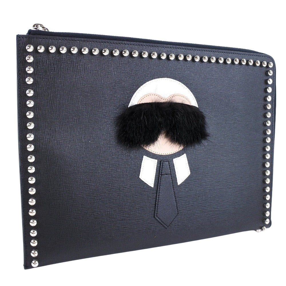 Fendi Leather Karlito Flat Clutch Bag