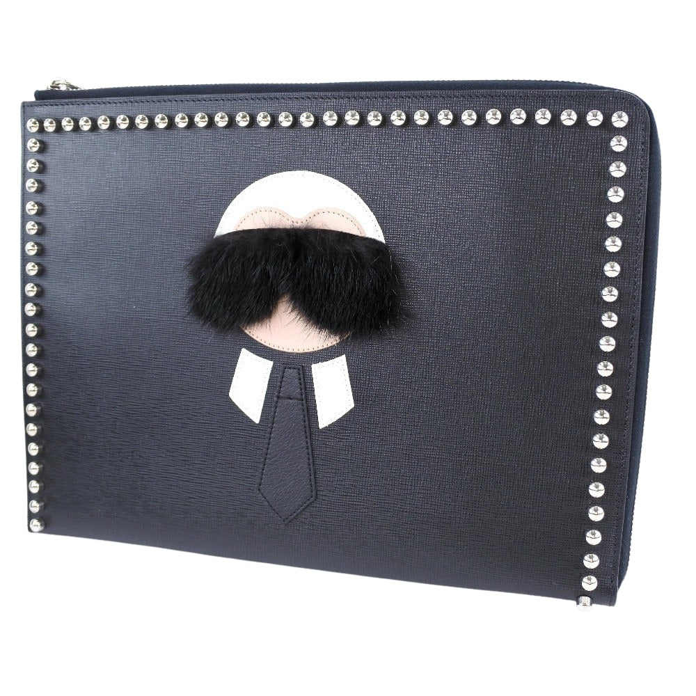 Fendi Leather Karlito Flat Clutch Bag