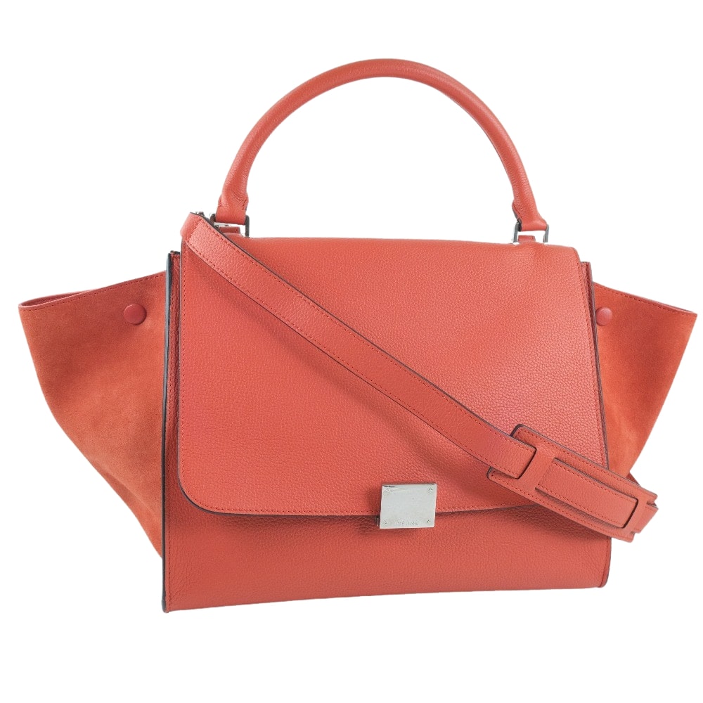 Celine Trapeze Handbag Calf Suede Red