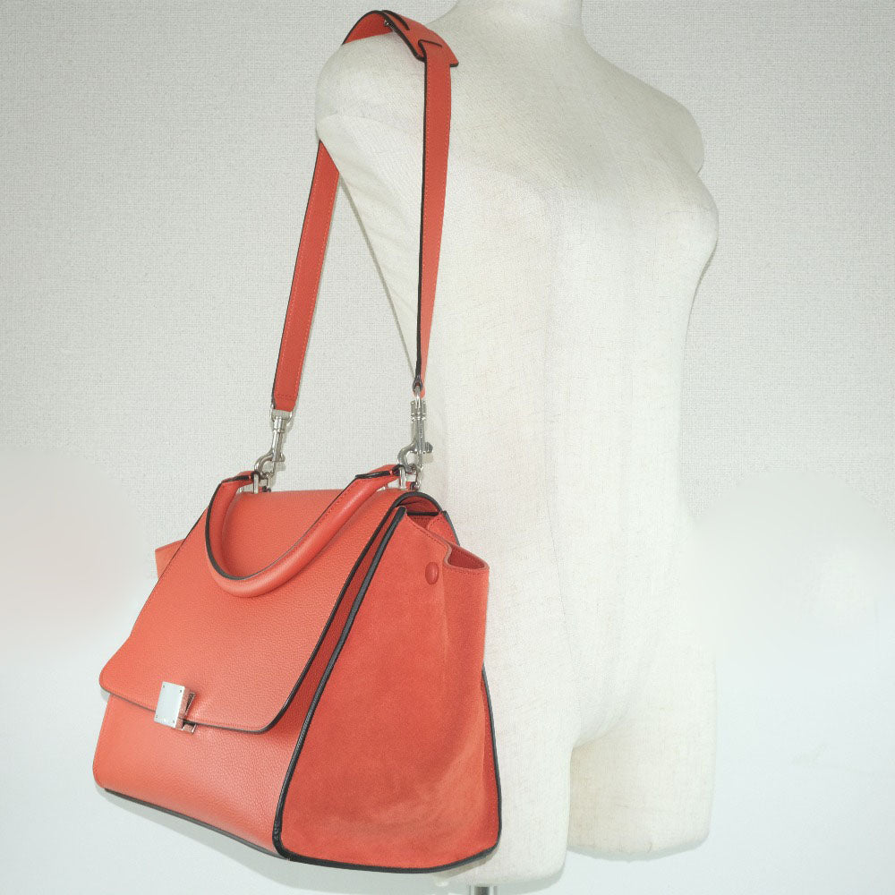 Celine Trapeze Handbag Calf Suede Red