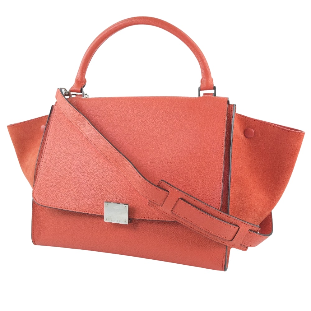 Celine Trapeze Handbag Calf Suede Red