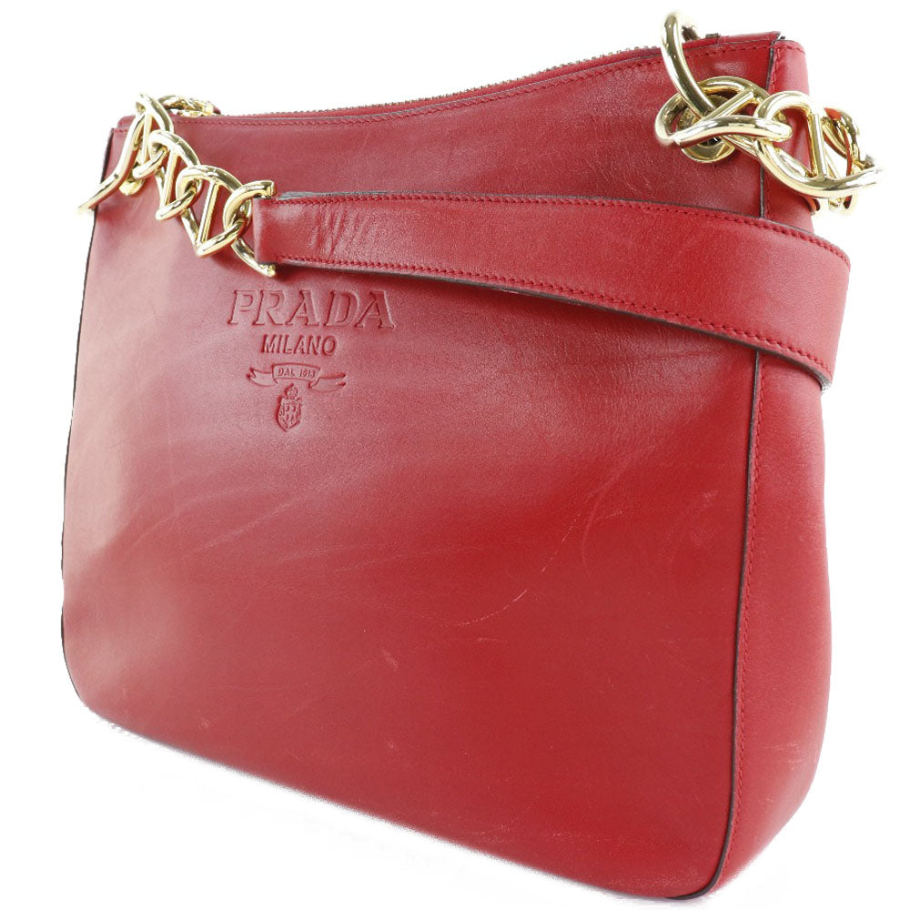 Prada Vitello Daino Zip Shoulder Bag  Leather Shoulder Bag in Fair condition