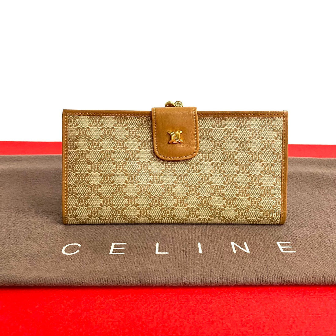 Celine Triomphe Canvas Clasp Wallet Canvas Long Wallet in Very Good Condition