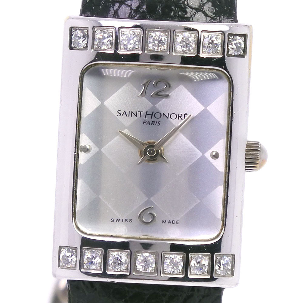 Saint Honore Stainless Steel Leather Rhinestone Quartz Ladies Watch