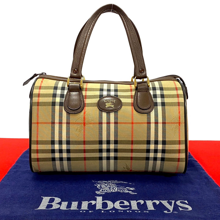 Burberry Haymarket Check Boston Bag  Canvas Handbag in Very Good Condition