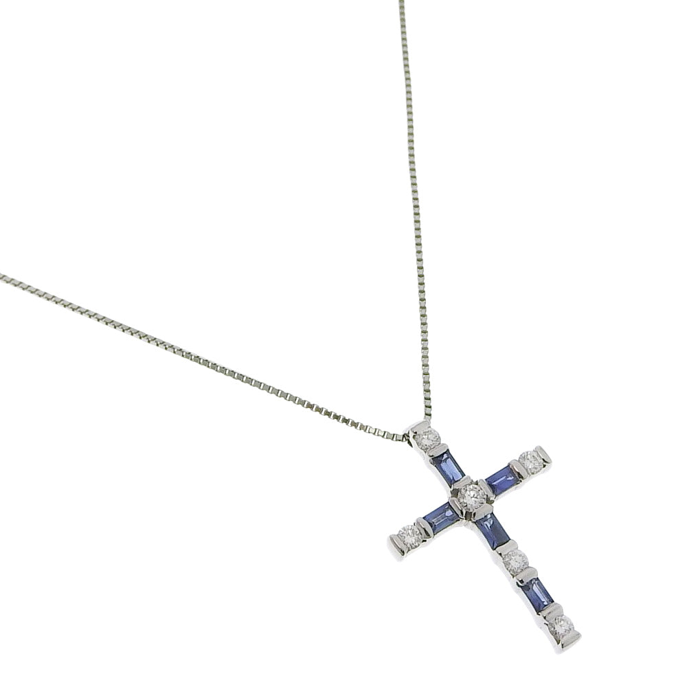 Damiani Lumiere Cross Necklace K18 White Gold Diamond Sapphire