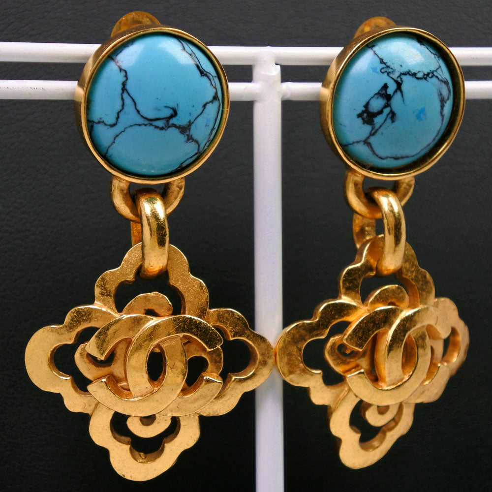 Chanel Gold Plated Color Stone Earrings