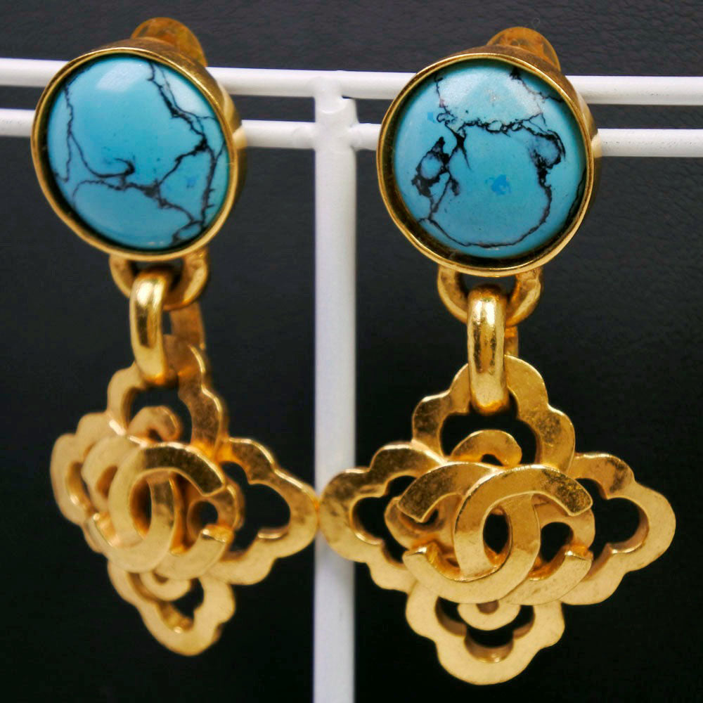 Chanel Gold Plated Color Stone Earrings