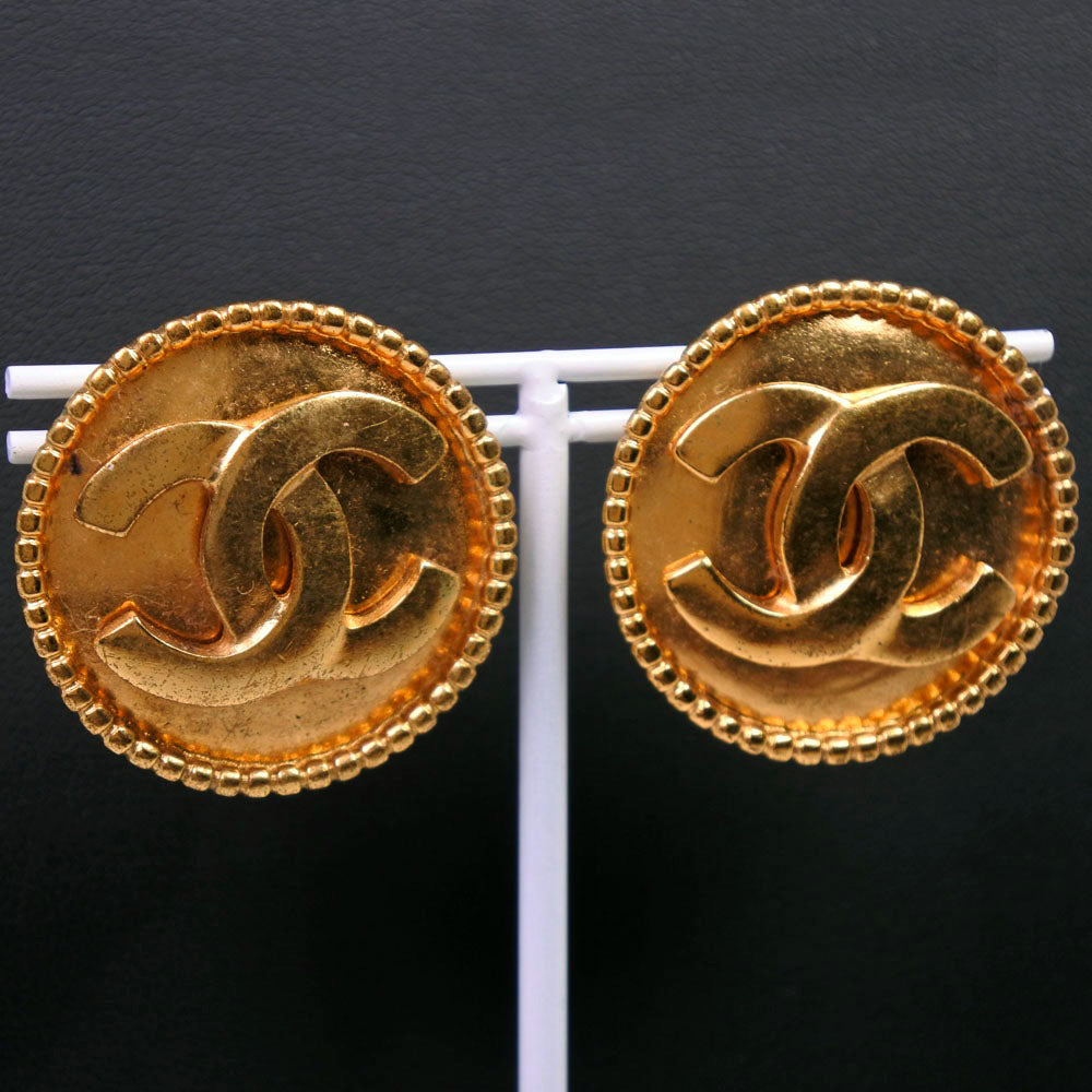 Chanel Gold Plated Color Stone Earrings 96A