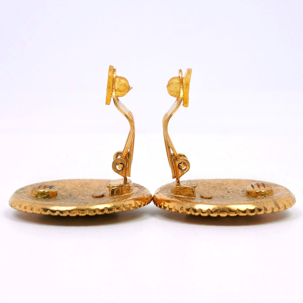 Chanel Gold Plated Color Stone Earrings 96A