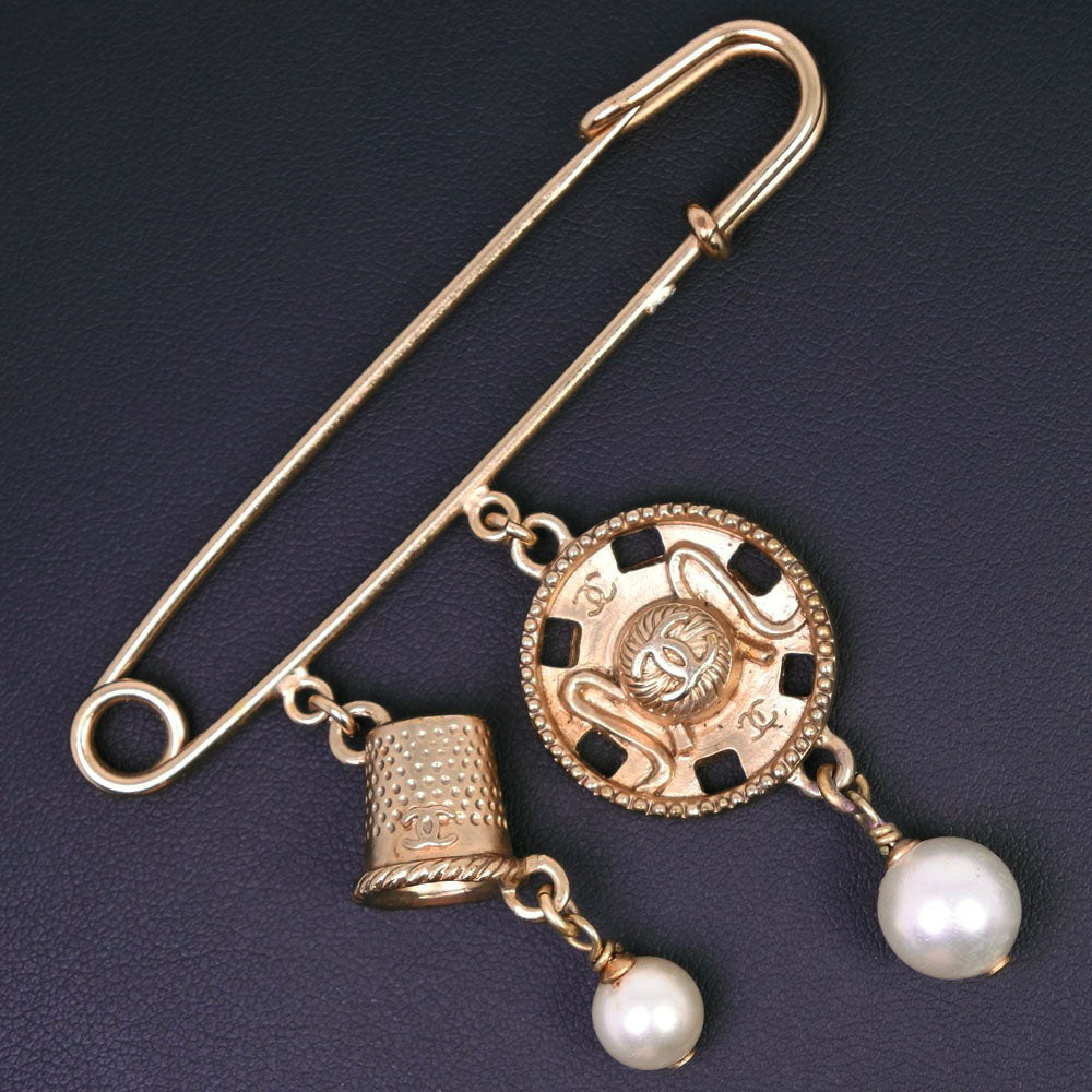 Chanel Gold Plated Faux Pearl Brooch