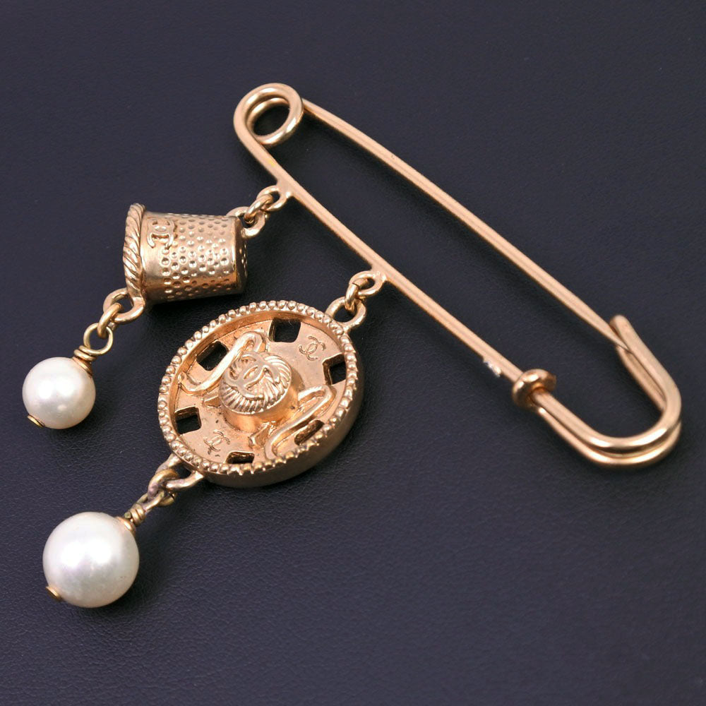 Chanel Gold Plated Faux Pearl Brooch