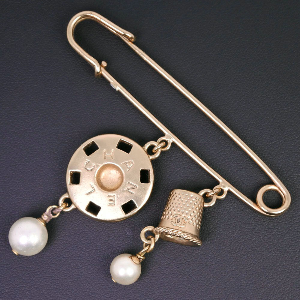 Chanel Gold Plated Faux Pearl Brooch