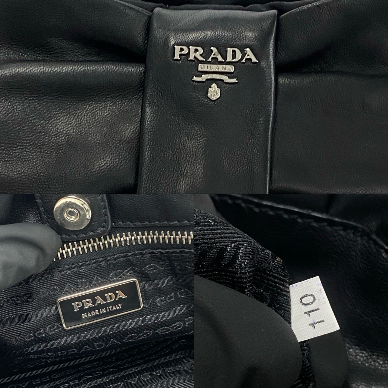 Prada Logo Engraved Ribbon Nylon Leather Genuine Handbag Canvas Tote Bag BN1601 in Great Condition