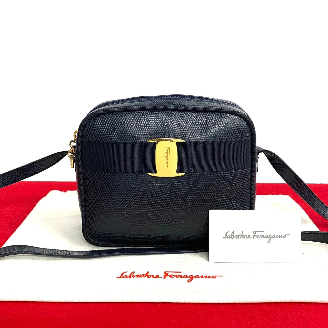 Salvatore Ferragamo Leather Vara Mini Crossbody Bag  Leather Crossbody Bag in Very Good Condition