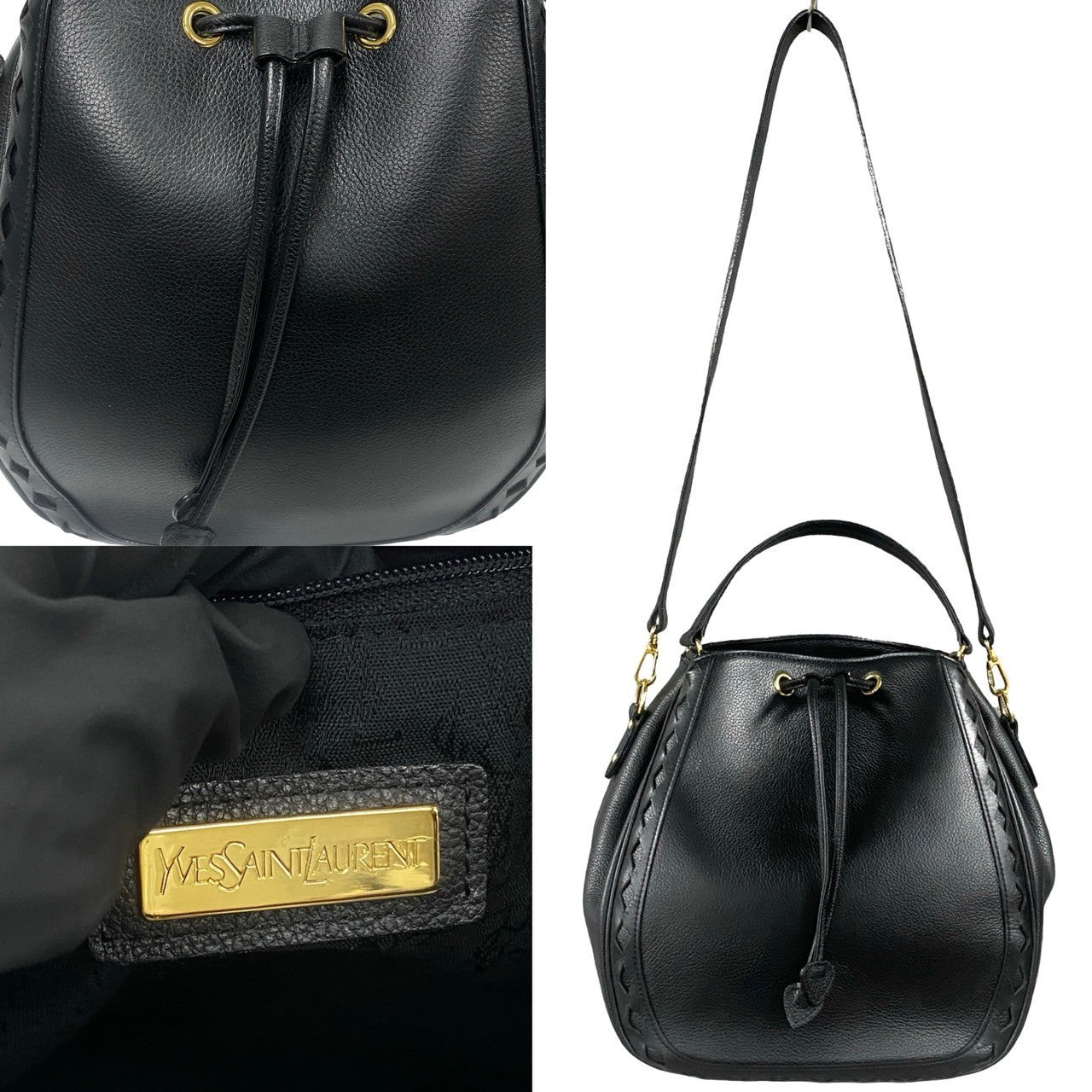 Yves Saint Laurent Diamond Cut Drawstring Bag Leather Crossbody Bag