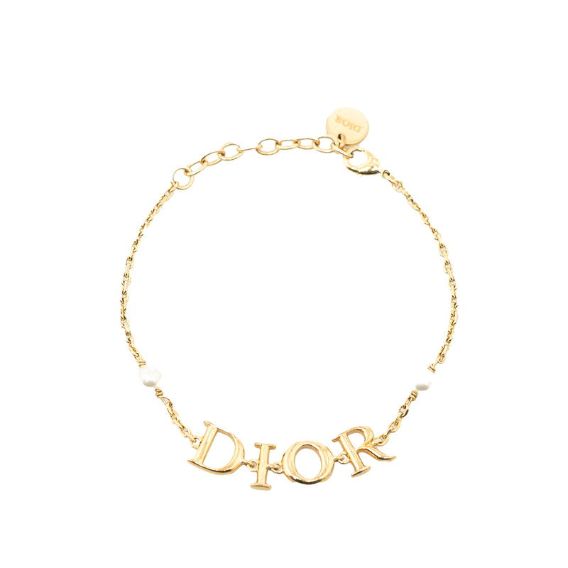 Dior Logo Faux Pearl Gold Plated Bracelet 19.5cm in Very Good Condition