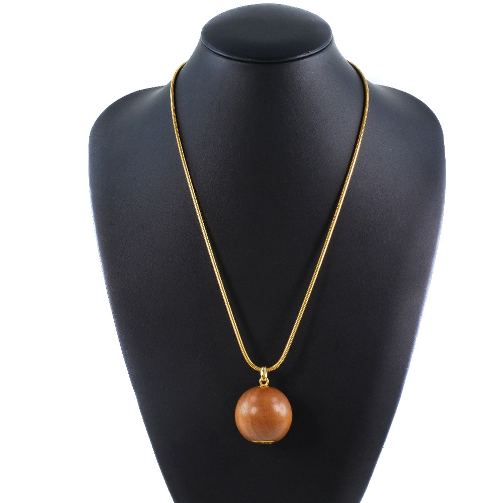 Hermes Gold Plated Wood Ball Necklace