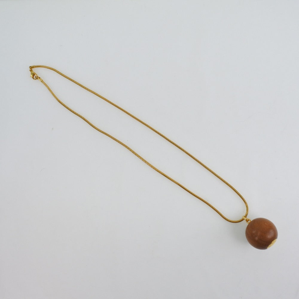 Hermes Gold Plated Wood Ball Necklace