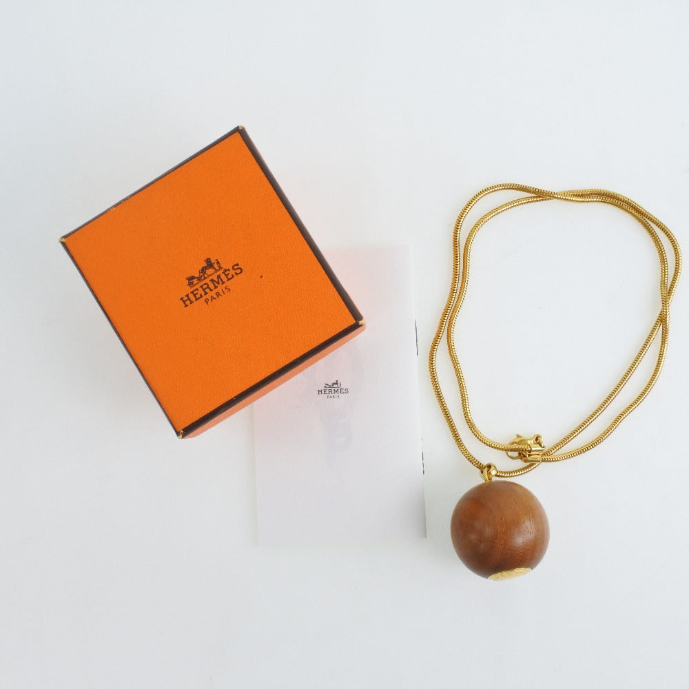 Hermes Gold Plated Wood Ball Necklace