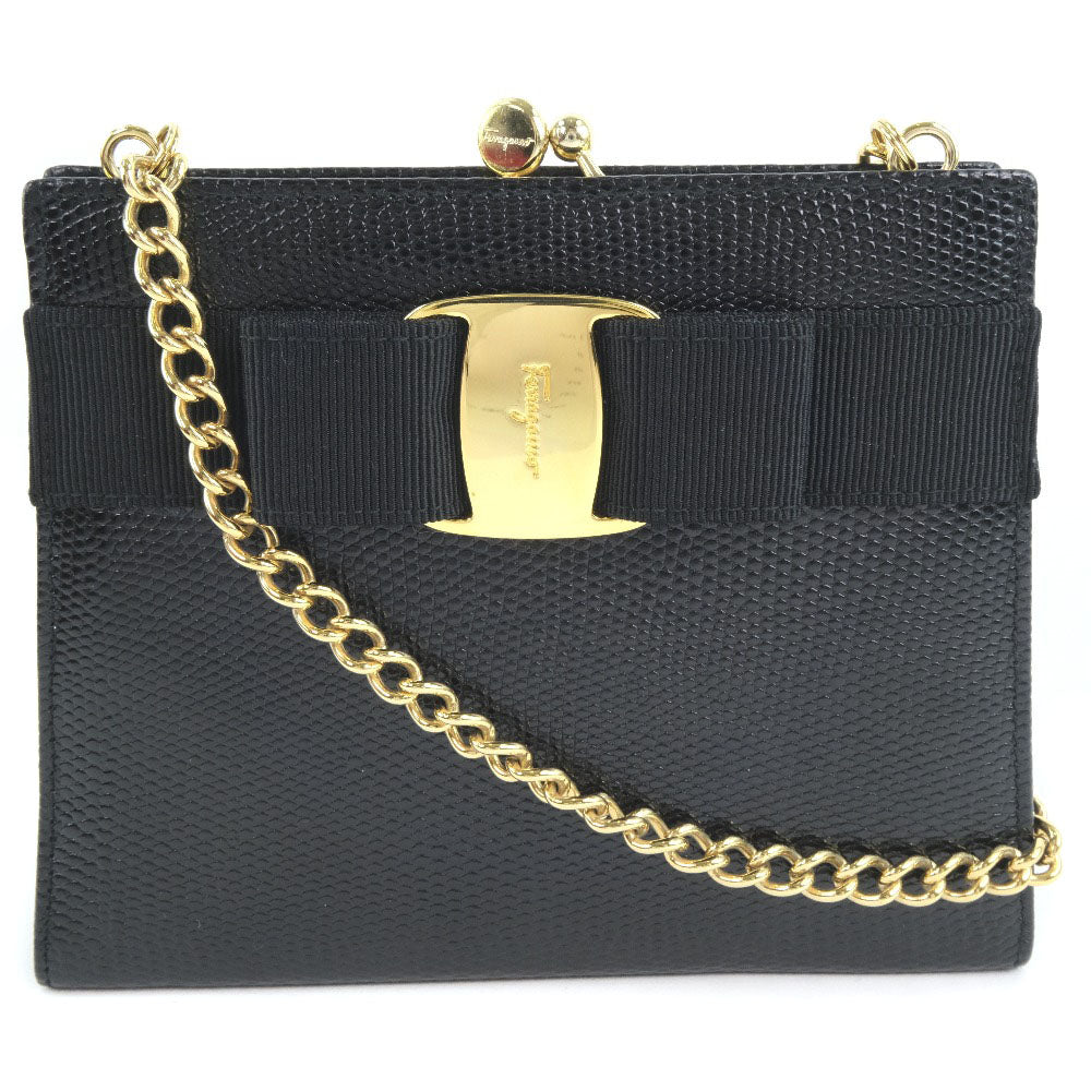 Salvatore Ferragamo Vara Chain Shoulder Bag Black