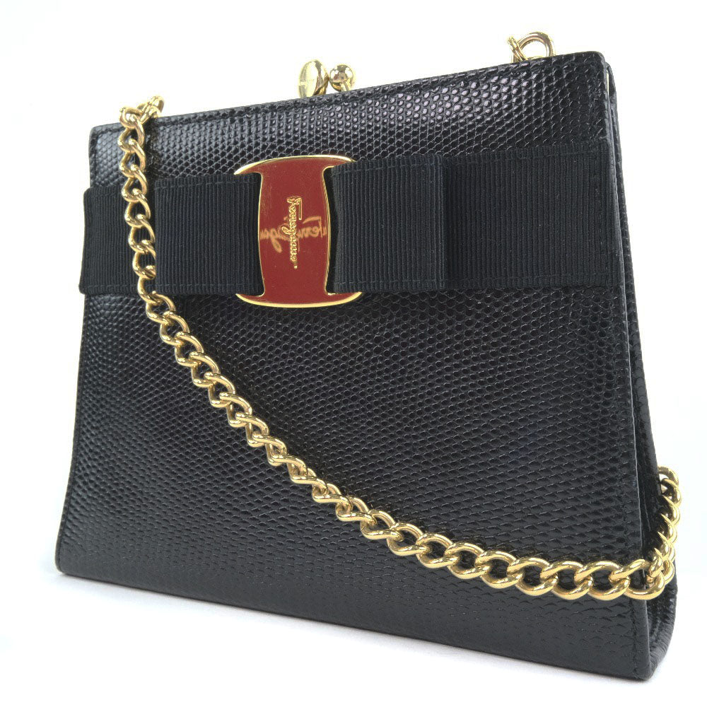 Salvatore Ferragamo Vara Chain Shoulder Bag Black