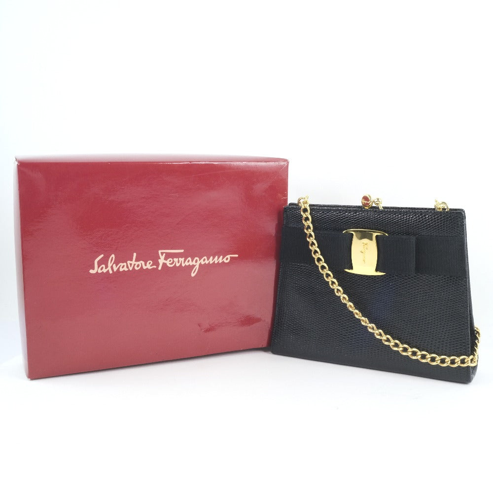 Salvatore Ferragamo Vara Chain Shoulder Bag Black