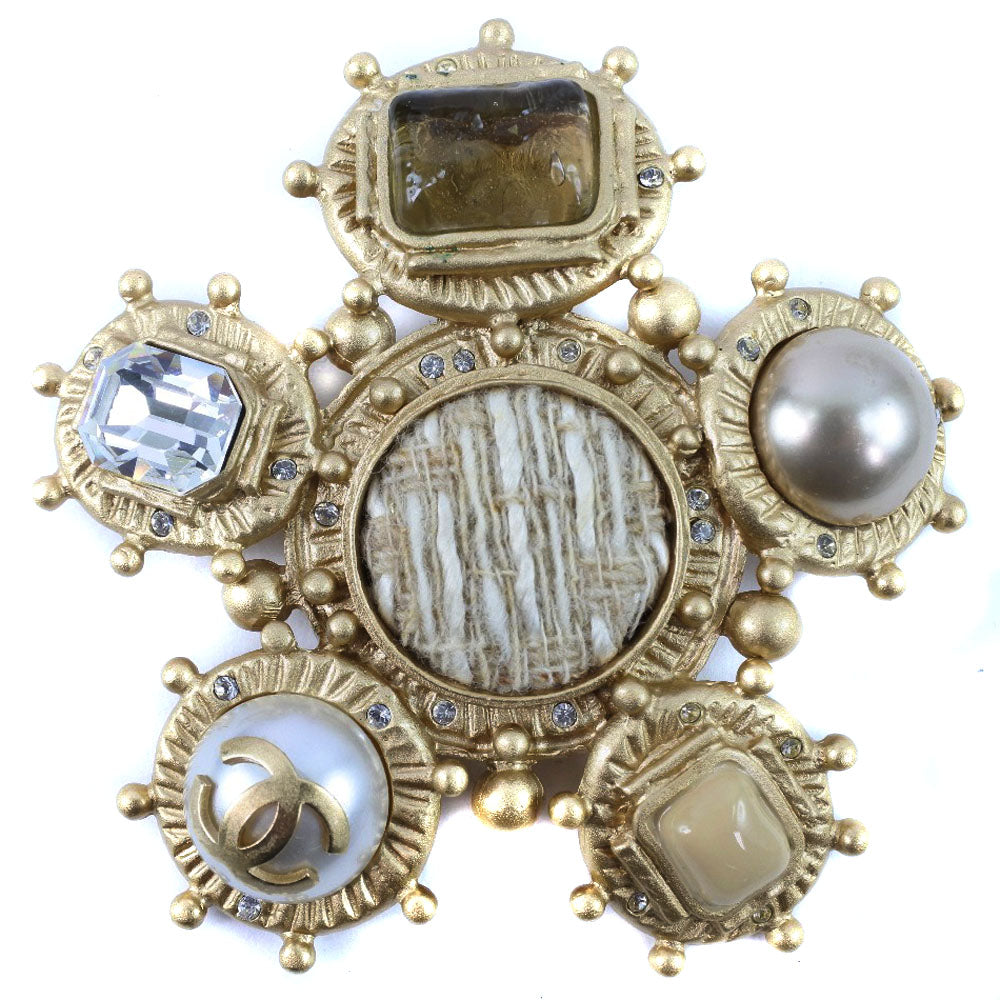 Chanel Brooch Gold Plated Rhinestone Pearl