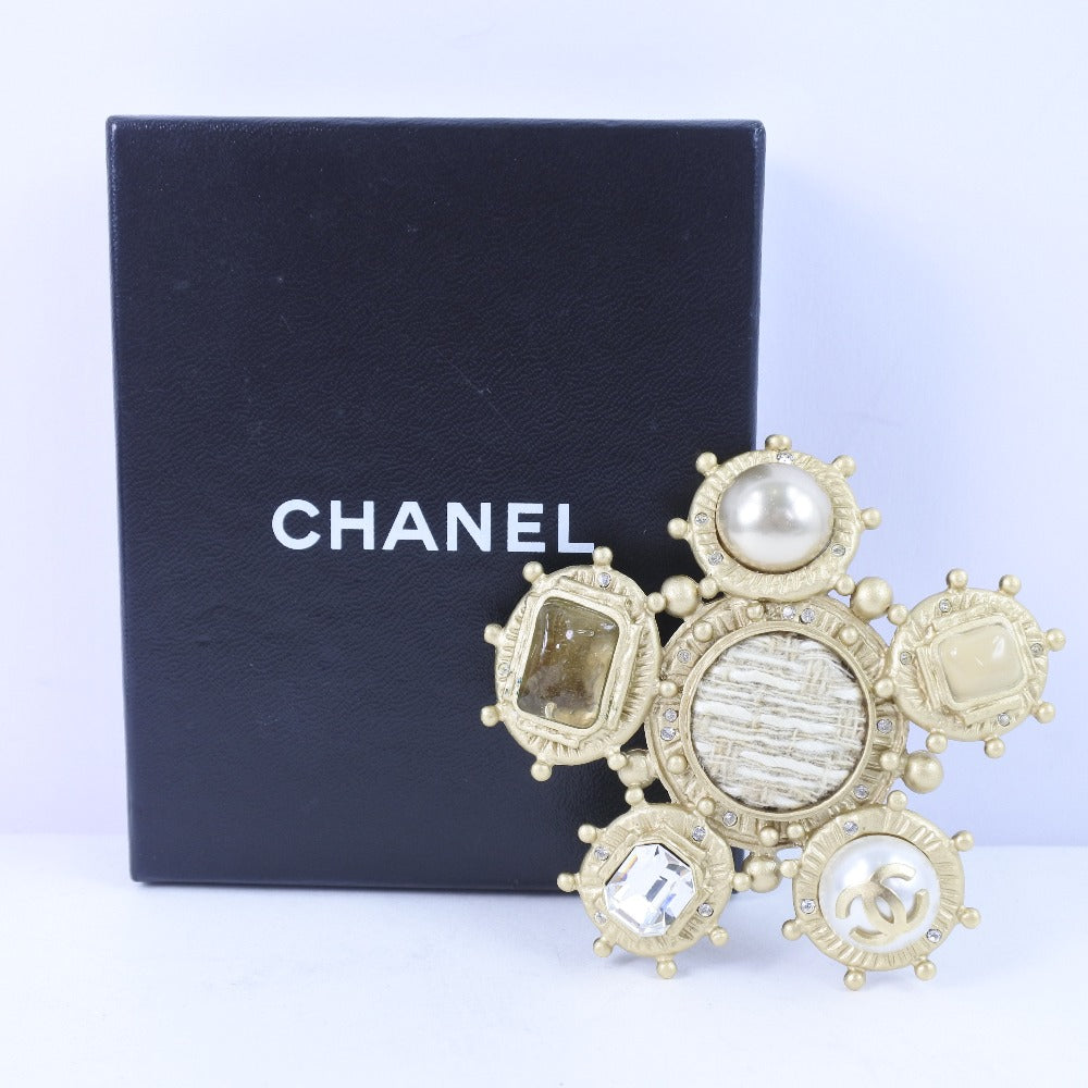 Chanel Brooch Gold Plated Rhinestone Pearl