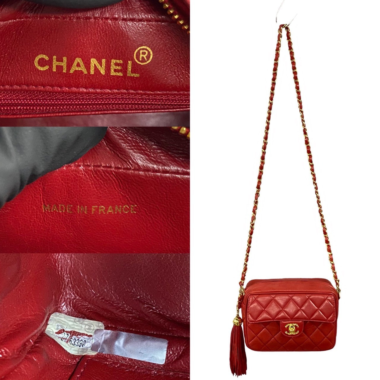 Chanel Lambskin Matelasse Tassel Chain Shoulder Bag Red